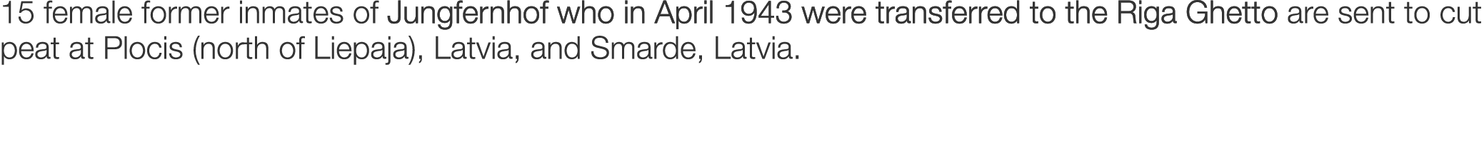 15 female former inmates of Jungfernhof who in April 1943 were transferred to the Riga Ghetto are sent to cut peat at...