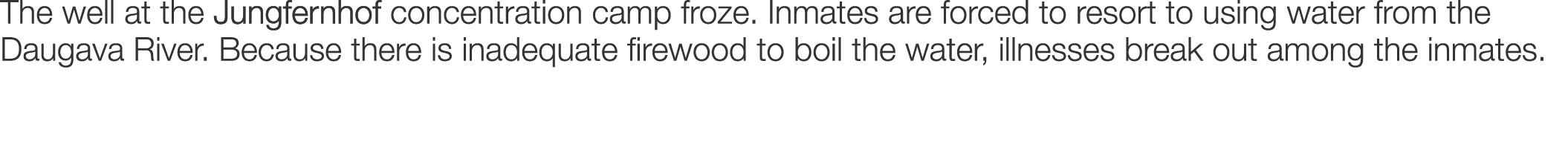 The well at the Jungfernhof concentration camp froze. Inmates are forced to resort to using water from the Daugava Ri...