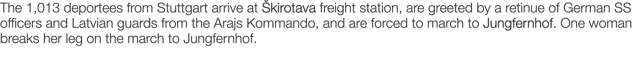 The 1,013 deportees from Stuttgart arrive at kirotava freight station, are greeted by a retinue of German SS officer...