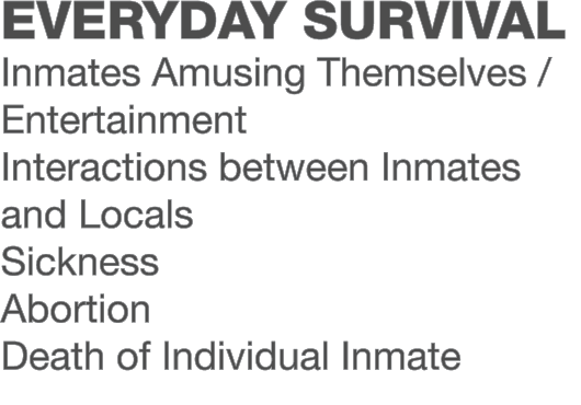 Everyday SURVIVAL Inmates Amusing Themselves / Entertainment Interactions between Inmates and Locals Sickness Abortio...